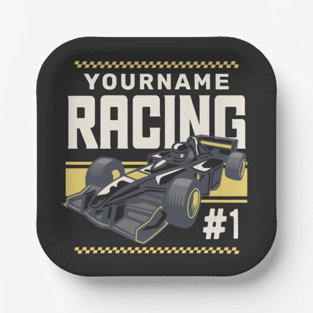 Assiettes En Carton Pilote de voiture de course rapide de l'équipe de  (Recto)