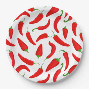 Assiettes En Carton Piment épicé Poivrons Rouge Blanc Amusant