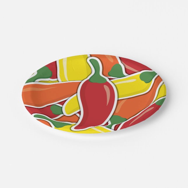 Assiettes En Carton Piments de piment mélangés Funky (Angle)