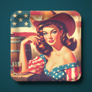Assiettes En Carton Pin-up de cowgirl américaine rétro