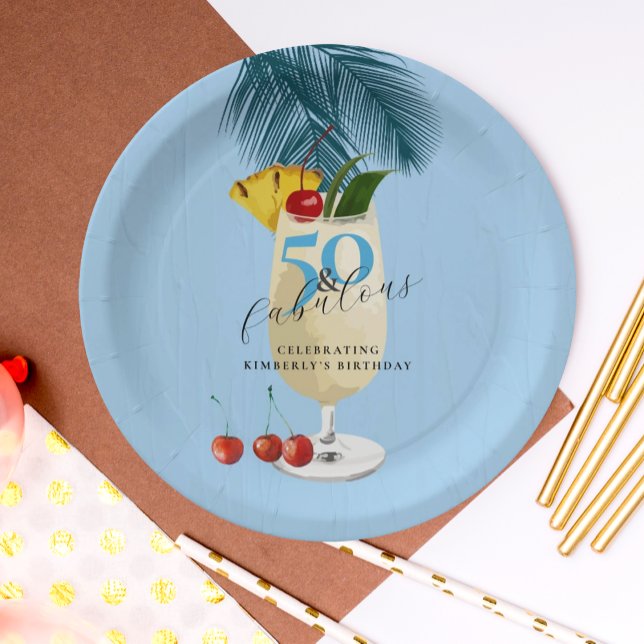 Assiettes En Carton Pina Colada Cocktail Blue 50th Birthday Party (Créateur téléchargé)