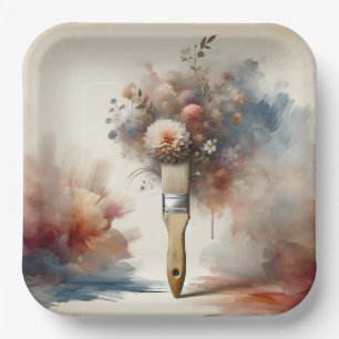 Assiettes En Carton Pinceau rêvé bouquet de fleurs