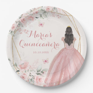 Assiettes En Carton Pinceau rose Géométrique Princesse 15 Años