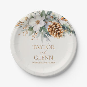Assiettes En Carton Pine d'hiver Fleur Floral Jardin Mariage