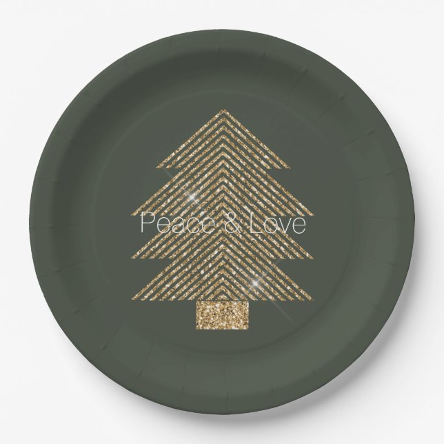 Assiettes En Carton Pine Green Gold Glitzy Parties scintillant Arbre d (Devant)