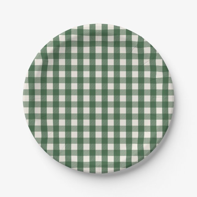 Assiettes En Carton Pine Needle Lane - Pine Green Gingham Pattern (Devant)