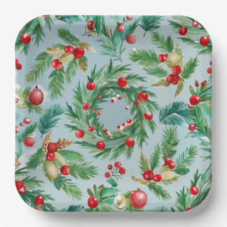 Assiettes En Carton Pine Tree Berry Swirls