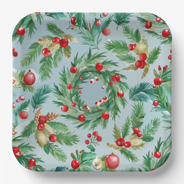 Assiettes En Carton Pine Tree Berry Swirls (Recto)