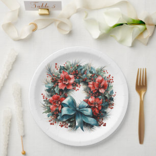 Assiettes En Carton Pine Wreath avec Holly Christmas