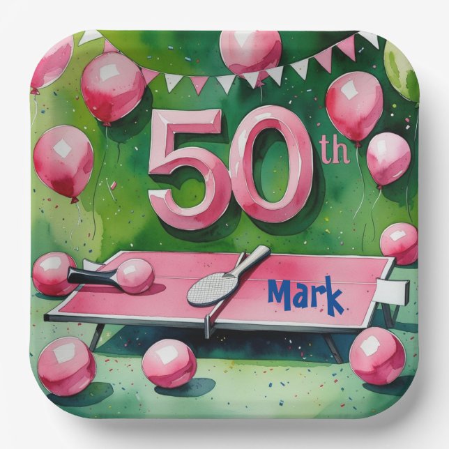 Assiettes En Carton Ping pong 50e anniversaire avec le numéro 50 (Recto)