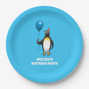 Assiettes En Carton Pingouin avec ballon bleu