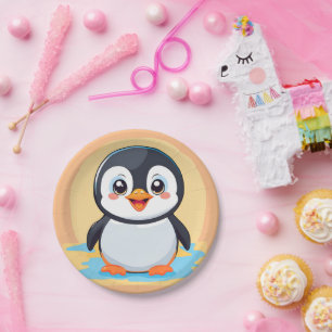 Assiettes En Carton Pingouin bleu mignon Visage zoo glace Anniversaire