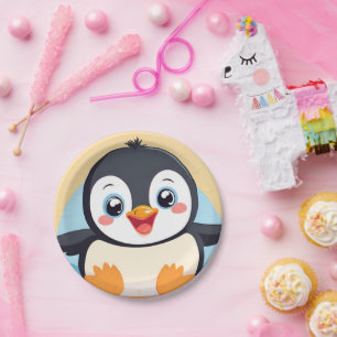 Assiettes En Carton Pingouin bleu mignon Visage zoo glace Anniversaire