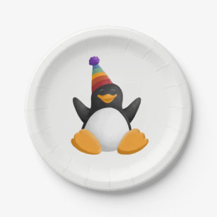 Assiettes En Carton Pingouin de joyeux anniversaire