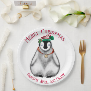 Assiettes En Carton Pingouin de Noël mignon, animal arctique festif