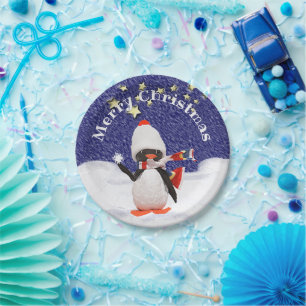 Assiettes En Carton Pingouin d'hiver de Joyeux Noël de la partie des