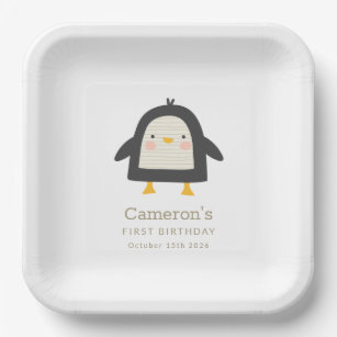 Assiettes En Carton Pingouin d'hiver Simple 1er anniversaire