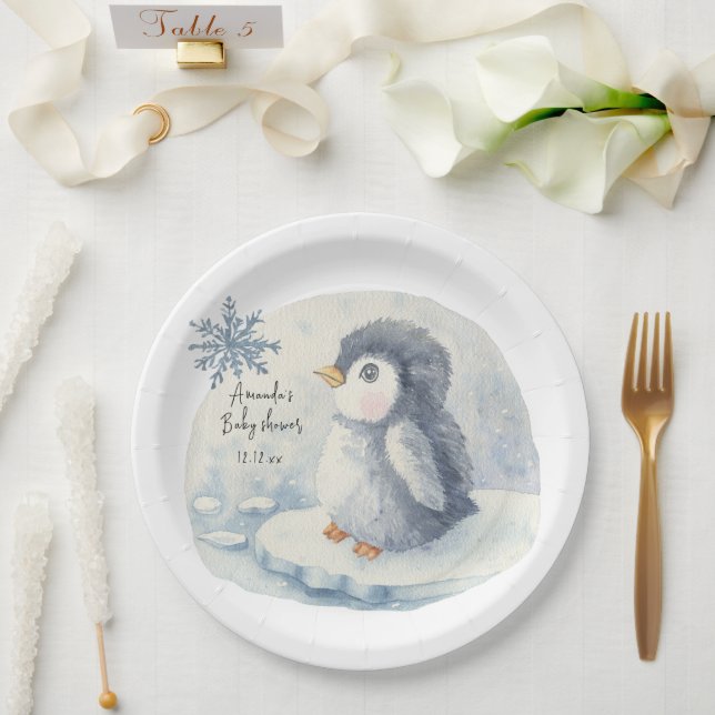 Assiettes En Carton Pingouin mignon arctique (Mariage)