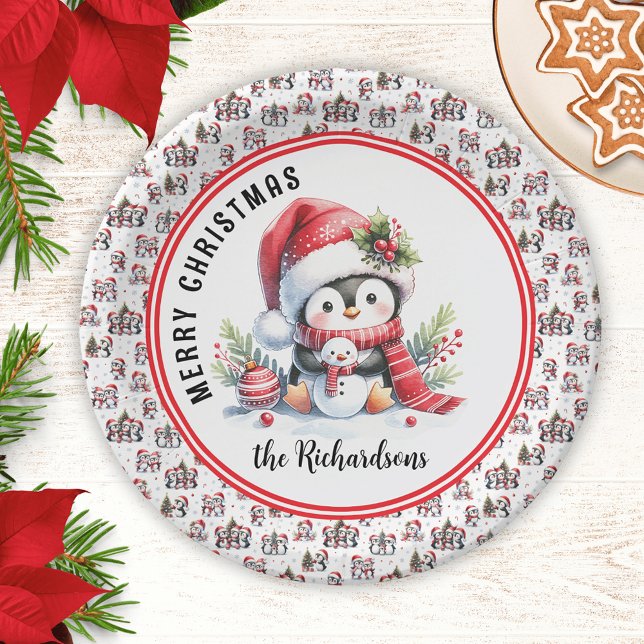 Assiettes En Carton Pingouin mignon Personnalisé Joyeux Noël (Créateur téléchargé)
