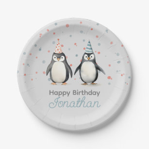 Assiettes En Carton Pingouins de fête, aquarelle, anniversaire d'enfan