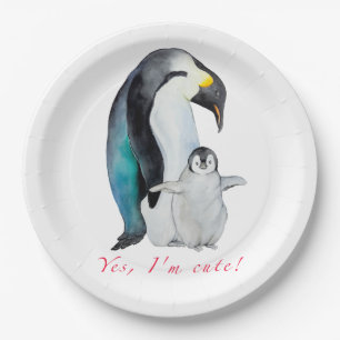 Assiettes En Carton Pingouins empereurs d'aquarelle mignons