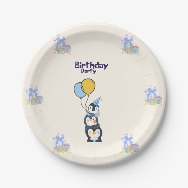 Assiettes En Carton pinguine d'anniversaire (Devant)
