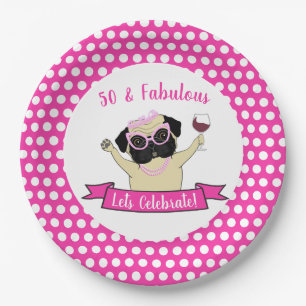 Assiettes En Carton Pink 50 et fabuleux chien de Carlin adorable