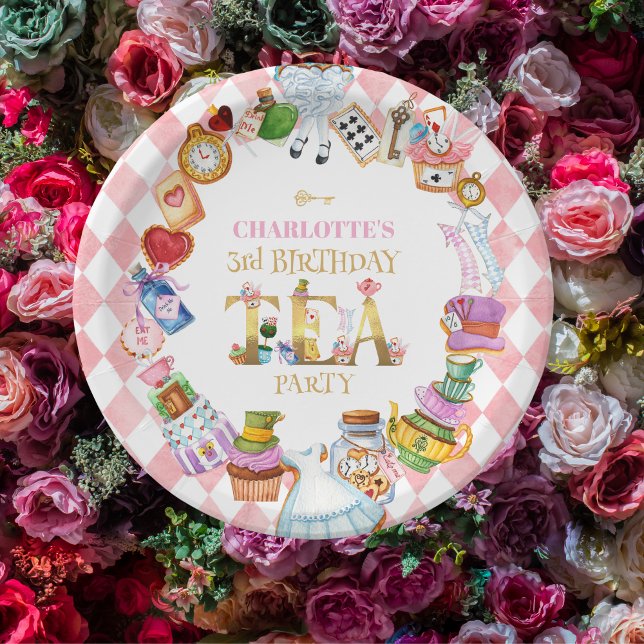 Assiettes En Carton Pink Alice in Wonderland 3rd Birthday   (Créateur téléchargé)