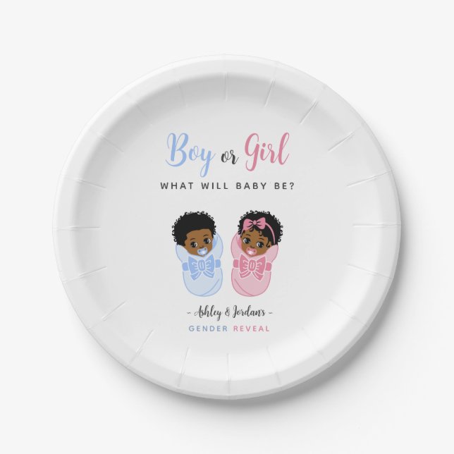 Assiettes En Carton Pink and Blue African American Baby Gender Reveal  (Devant)