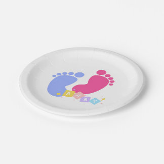 Assiettes En Carton Pink and Blue Baby Footprints