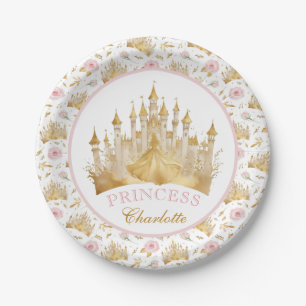 Assiettes En Carton Pink and Gold Princess Fairytale Anniversaire