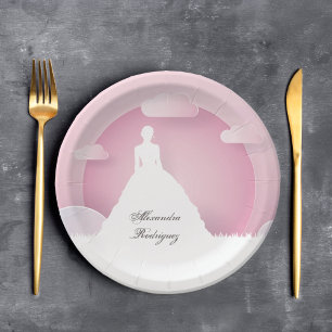 Assiettes En Carton Pink and White Silhouette