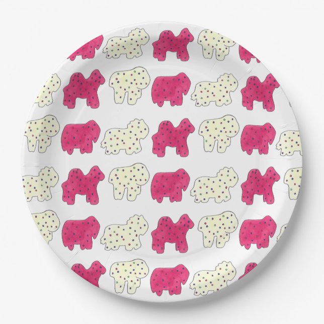 Assiettes En Carton Pink Animal Crackers Cookies Circus Anniversaire (Devant)