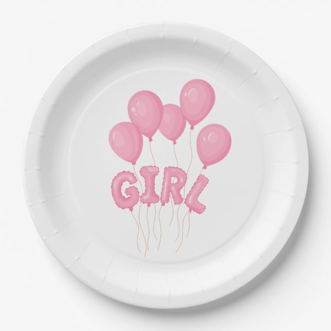 Assiettes En Carton Pink Baby Girl Balloon Celebration - Cute Nursery  (Devant)