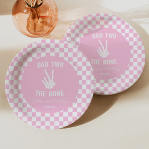 Assiettes En Carton Pink Bad Two The Bone Skeleton 2e fête d'anniversa