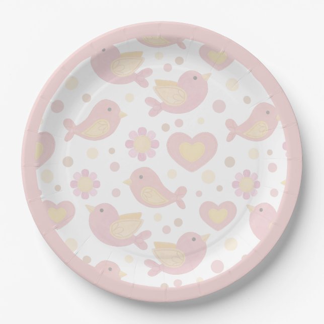 Assiettes En Carton Pink Birds Nesting Party (Devant)