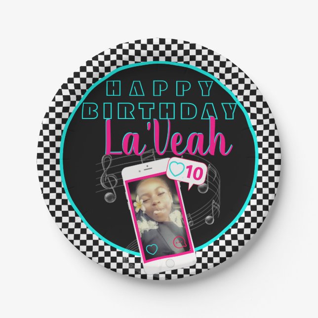 Assiettes En Carton Pink|Blue Cellphone Photo média social Anniversair (Devant)