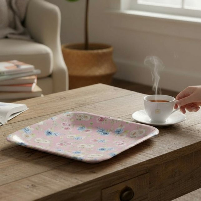 Assiettes En Carton Pink Blue Floral coquette Birthday  (Créateur téléchargé)