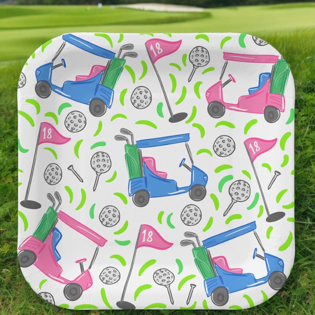 Assiettes En Carton Pink Blue Green Golf Preppy (Créateur téléchargé)