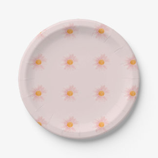 Assiettes En Carton Pink Blush Boho Daisy Birthday Party 