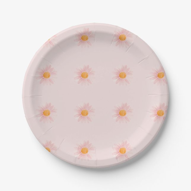 Assiettes En Carton Pink Blush Boho Daisy Birthday Party  (Devant)