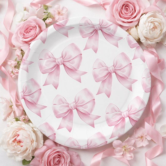Assiettes En Carton Pink Bow Baby Girl Elegant Baby Shower (Pink Bow Baby Girl Elegant Baby Shower Paper Plates)