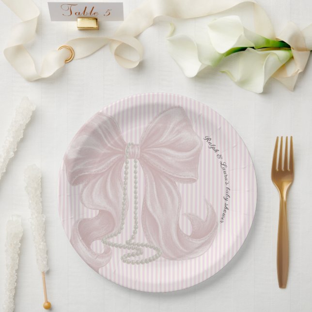 Assiettes En Carton Pink Bow Baby Shower  (Mariage)