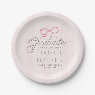 Assiettes En Carton Pink Bow Coquette Photo Graduation Party 