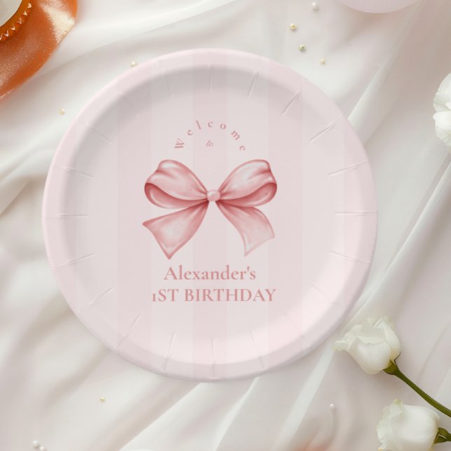 Assiettes En Carton Pink Bow Fancy ONE Girl 1er anniversaire (Créateur téléchargé)