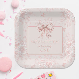 Assiettes En Carton Pink Bow fête d'anniversaire Whimsy Toile personna