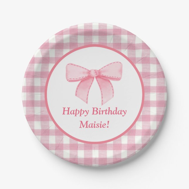 Assiettes En Carton Pink Bow Gingham Paper Plate  (Devant)