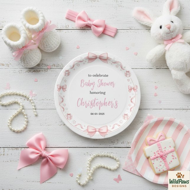 Assiettes En Carton Pink Bow Girl Baby Shower – Cute & Fun Party (Pink Bow Girl Baby Shower – Cute & Fun Party Paper Plates
)