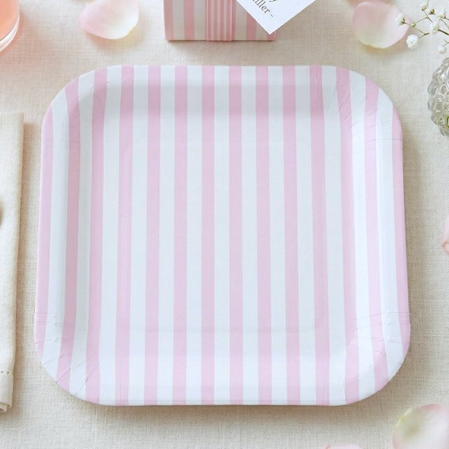 Assiettes En Carton Pink Bow Girl Coquette Striped Baby Shower  (Créateur téléchargé)