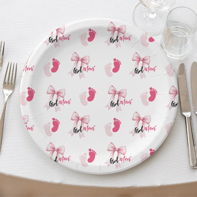Assiettes En Carton Pink Bow Girl Mom Ribbon Cute Baby Shower (Créateur téléchargé)